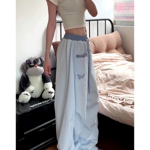 Loose Fit Striped Curved Knife Work Pants for Women - Versatile Wide-Leg Jazz Dance Casual Trousers in American Street Style