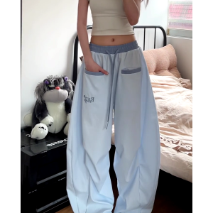 Loose Fit Striped Curved Knife Work Pants for Women - Versatile Wide-Leg Jazz Dance Casual Trousers in American Street Style