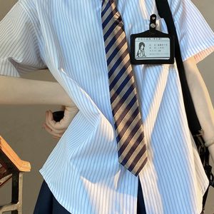 Loose Fit Striped Shirt with Tie | JK Uniform School Style Summer Blue Top for Women