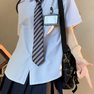Loose Fit Striped Shirt with Tie | JK Uniform School Style Summer Blue Top for Women