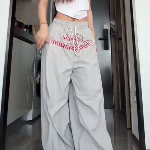 Loose-Fit Vintage Cargo Pants for Women, Wide-Leg Parachute Style, Hip-Hop & Street Dance Versatile Casual Trousers