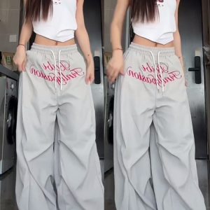 Loose-Fit Vintage Cargo Pants for Women, Wide-Leg Parachute Style, Hip-Hop & Street Dance Versatile Casual Trousers