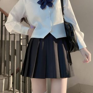 Loose Fit White Short and Long Sleeve JK Shirt - Versatile College Style Top for Women - Spring and Autumn Wardrobe Essential