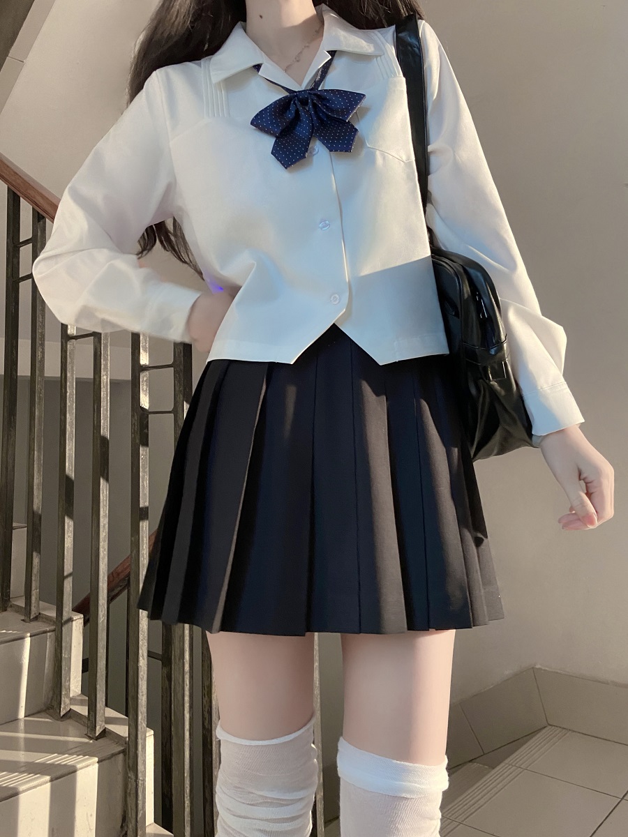 Loose Fit White Short and Long Sleeve JK Shirt - Versatile College Style Top for Women - Spring and Autumn Wardrobe Essential Loose Fit White Short and Long Sleeve JK Shirt - Versatile College Style Top for Women - Spring and Autumn Wardrobe Essential