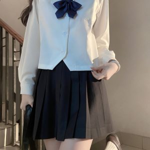 Loose Fit White Short and Long Sleeve JK Shirt - Versatile College Style Top for Women - Spring and Autumn Wardrobe Essential