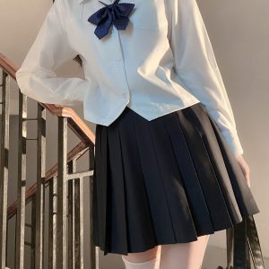 Loose Fit White Short and Long Sleeve JK Shirt - Versatile College Style Top for Women - Spring and Autumn Wardrobe Essential