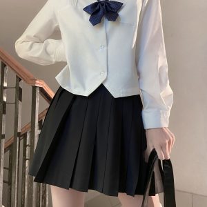 Loose Fit White Short and Long Sleeve JK Shirt - Versatile College Style Top for Women - Spring and Autumn Wardrobe Essential