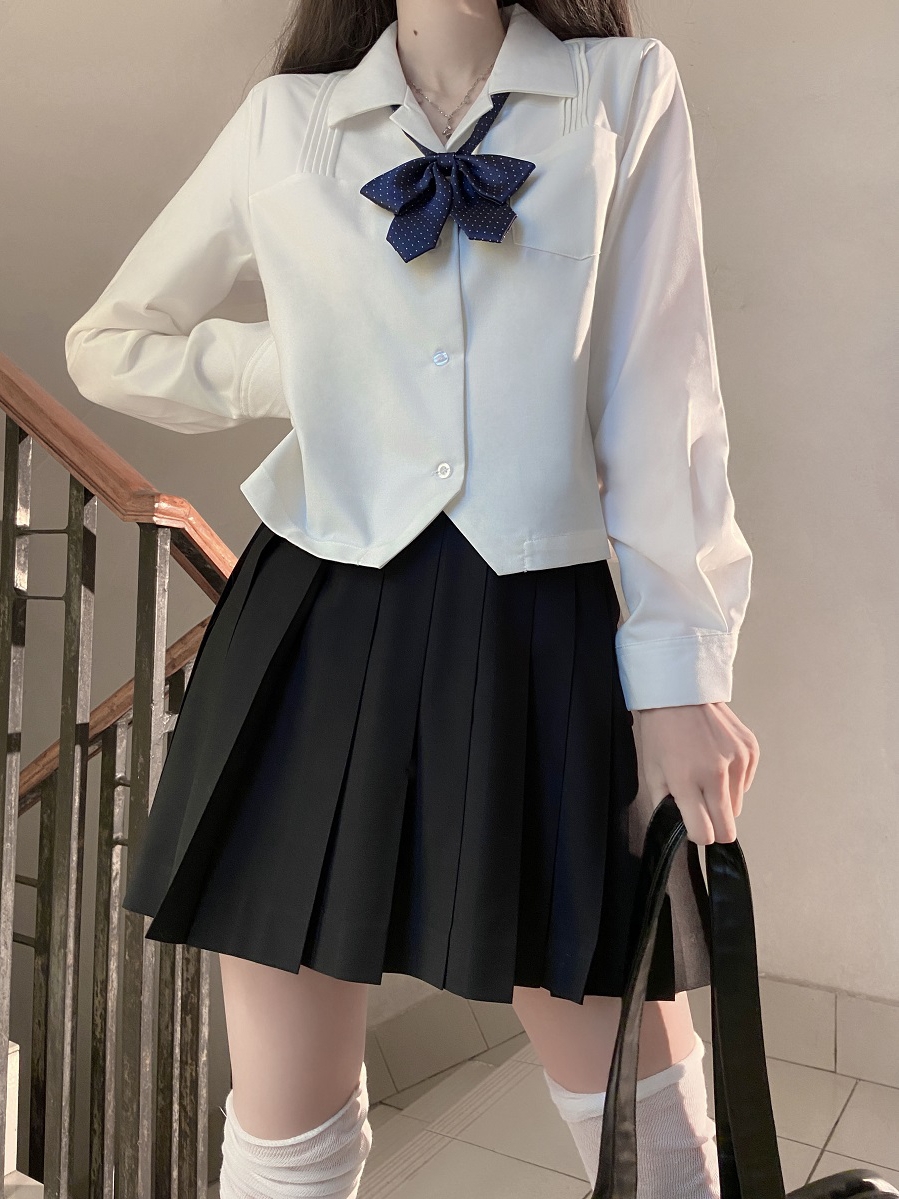 Loose Fit White Short and Long Sleeve JK Shirt - Versatile College Style Top for Women - Spring and Autumn Wardrobe Essential Loose Fit White Short and Long Sleeve JK Shirt - Versatile College Style Top for Women - Spring and Autumn Wardrobe Essential