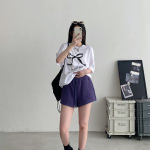 Loose-Fitting Casual Summer Shorts for Outdoor Wear - Comfortable Sports Sweatpants in Sun Grapefruit Color