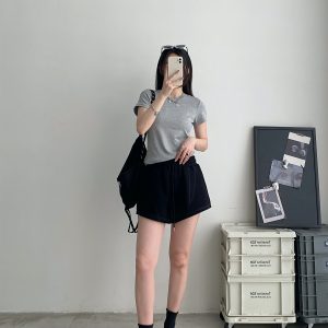 Loose-Fitting Casual Summer Shorts for Outdoor Wear - Comfortable Sports Sweatpants in Sun Grapefruit Color