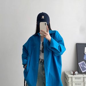 Loose-Fitting Oversized Shirt in Pink and Blue - Flattering High-End Relaxed Fit for Spring and Autumn Fashion