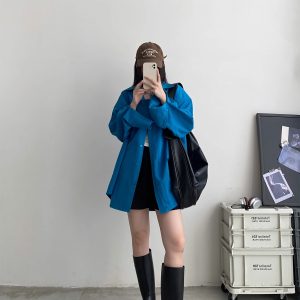 Loose-Fitting Oversized Shirt in Pink and Blue - Flattering High-End Relaxed Fit for Spring and Autumn Fashion