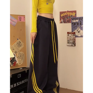 Loose-Fitting Striped Wide-Leg Work Pants for Women - Casual Spring Jazz Trousers, High Street Style