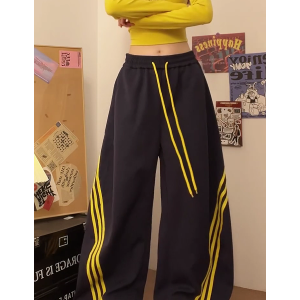 Loose-Fitting Striped Wide-Leg Work Pants for Women - Casual Spring Jazz Trousers, High Street Style