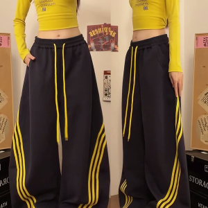 Loose-Fitting Striped Wide-Leg Work Pants for Women - Casual Spring Jazz Trousers, High Street Style