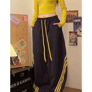 Loose-Fitting Striped Wide-Leg Work Pants for Women - Casual Spring Jazz Trousers, High Street Style