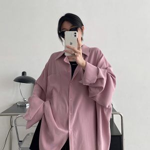 Loose Long Sleeve White Shirt for Women - Unique Sun Grapefruit Design, French Style, Perfect for Spring and Autumn Outerwear