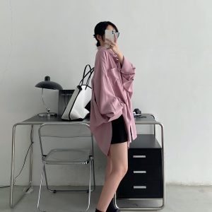 Loose Long Sleeve White Shirt for Women - Unique Sun Grapefruit Design, French Style, Perfect for Spring and Autumn Outerwear