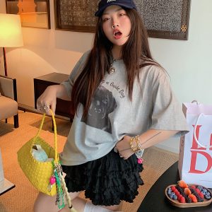 Loose Printed T-Shirt for Women, Short Sleeve Plus Size Summer Top, 2025 New Style, Korean Lazy Fashion, Casual Everyday Wear