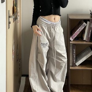Loose Wide-Leg Cargo Pants for Women, 2025 Hip-Hop Style, Pleated Street Dance Trousers, Casual Sportswear, Streetwear Fashion