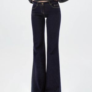 Low-Rise Raw Color Straight-Leg Flared Jeans - 90s Vintage Inspired Denim for Effortless Style