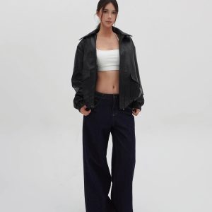 Low-Rise Vintage Loose Wide-Leg Jeans for Women - 90s Inspired Denim Trousers