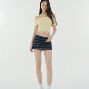 Low-Waist Deep Blue Vintage Plaid Skirt - Anti-Exposure Design for Y2K Style Fashion
