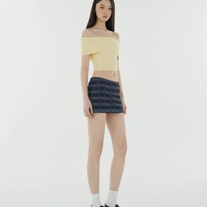 Low-Waist Deep Blue Vintage Plaid Skirt - Anti-Exposure Design for Y2K Style Fashion