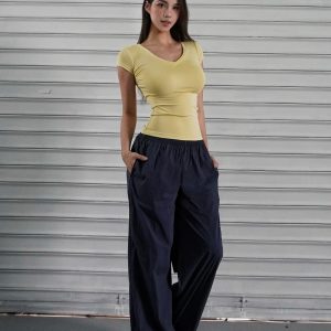 Low-Waist Retro Color-Block Wide-Leg Sports Cargo Pants for Sun Protection - 90s Inspired Fashion