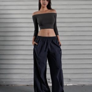 Low-Waist Retro Color-Block Wide-Leg Sports Cargo Pants for Sun Protection - 90s Inspired Fashion