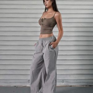 Low-Waist Retro Color-Block Wide-Leg Sports Cargo Pants for Sun Protection - 90s Inspired Fashion