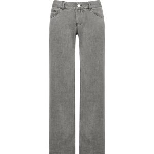 Low-Waist Tencel Gray Straight-Leg Casual Pants for Women - Trendy Y2K Style, Comfortable Everyday Wear