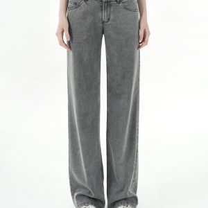 Low-Waist Tencel Gray Straight-Leg Casual Pants for Women - Trendy Y2K Style, Comfortable Everyday Wear