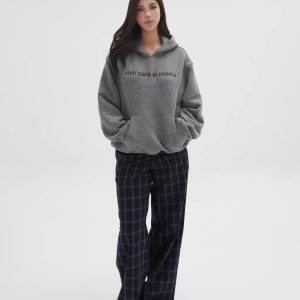 Low-Waist Vintage Blue Plaid Loose Casual Pants - Retro Y2K Style Trousers for Effortless Everyday Fashion
