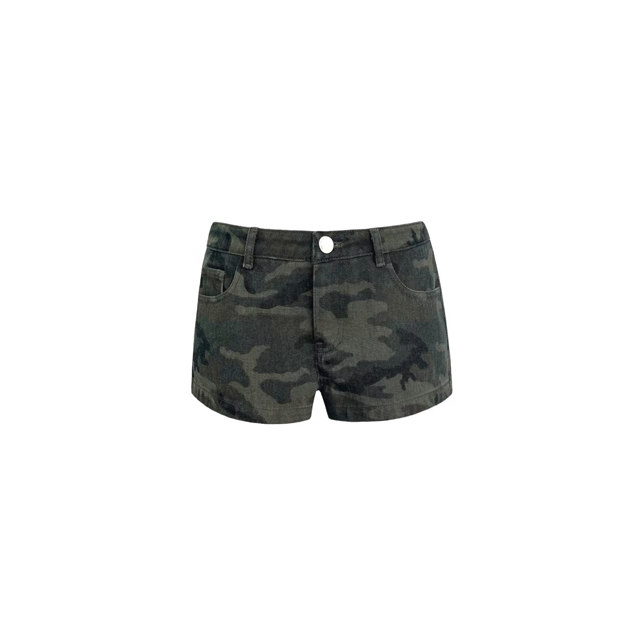 Low-Waist Vintage Camouflage Straight-Leg Denim Shorts for Women - 90s Style Casual Summer Bottoms