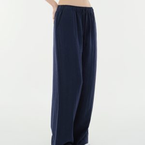 Low-Waist Vintage Tencel Linen Elastic Waist Straight-Leg Pants for Women - Retro 90s Inspired Style