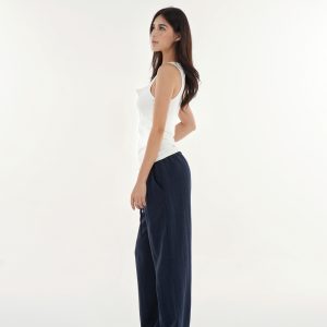 Low-Waist Vintage Tencel Linen Elastic Waist Straight-Leg Pants for Women - Retro 90s Inspired Style