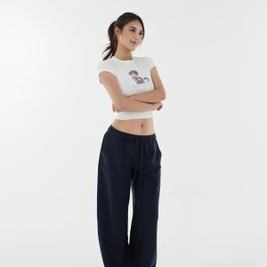 Low-Waist Vintage Tencel Linen Elastic Waist Straight-Leg Pants for Women - Retro 90s Inspired Style