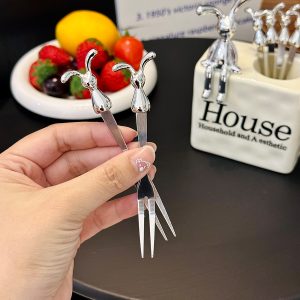 Luxury Stainless Steel Fruit Forks Set with 6 Skewers and Ceramic Storage Jar for Desserts and Fruit