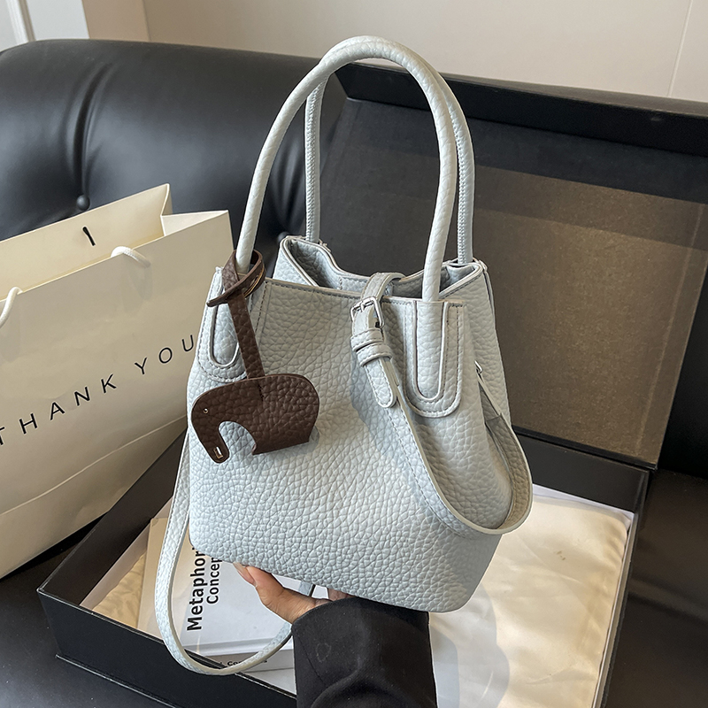 Lychee Pattern Soft Leather Bucket Tote Bag - Casual Minimalist Crossbody Shoulder Bag for Women - 2025 Trendy Style