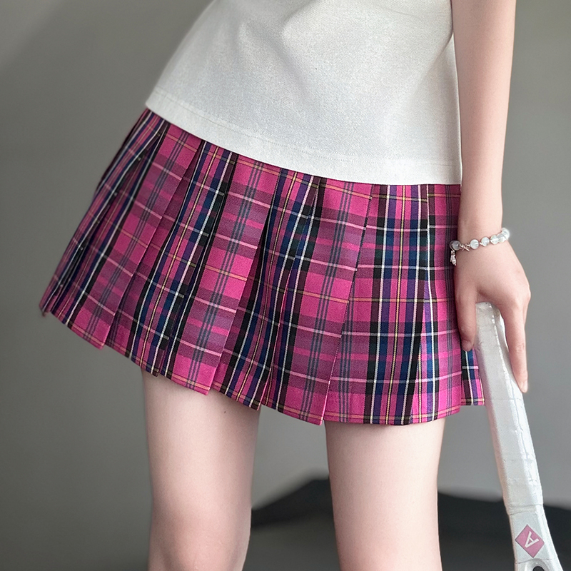 Magenta Women's College Style Plaid Skirt - Berry Pudding Bear JK Uniform Summer Short Skirt 2025, Cute Y2K Fashion
