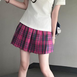 Magenta Women's College Style Plaid Skirt - Berry Pudding Bear JK Uniform Summer Short Skirt 2025, Cute Y2K Fashion