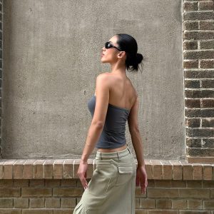 Matte Charcoal Gray Strapless Dress with Soft Stretch Fabric, Tight Fit, and Bust Support - Perfect for Y2K Style