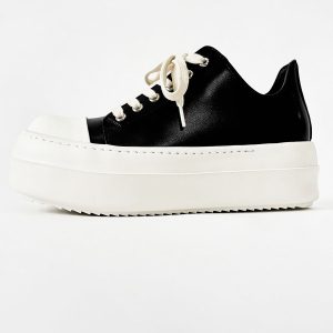 Men's American Retro Thick-Soled Black Platform Shoes, Chunky Canvas Derby Style, Height-Increasing Couples' Footwear