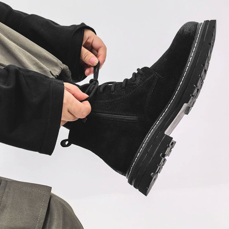 Men's American-Style Genuine Leather Martin Boots, Mid-Top Zipper Suede Hiking Boots, Versatile British-Style Thick-Soled Short Boots Men's American-Style Genuine Leather Martin Boots, Mid-Top Zipper Suede Hiking Boots, Versatile British-Style Thick-Soled Short Boots