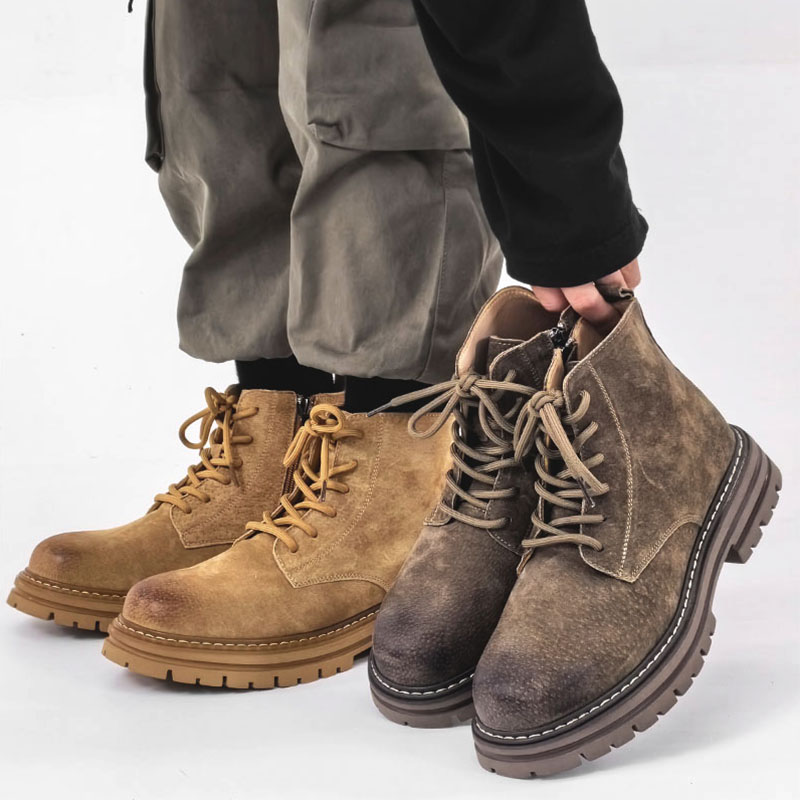 Men's American-Style Genuine Leather Martin Boots, Mid-Top Zipper Suede Hiking Boots, Versatile British-Style Thick-Soled Short Boots Men's American-Style Genuine Leather Martin Boots, Mid-Top Zipper Suede Hiking Boots, Versatile British-Style Thick-Soled Short Boots