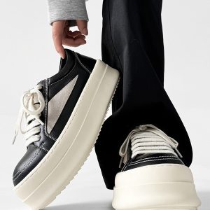 Men's American-Style Thick-Soled Milk-Flavored Leather Shoes, Trendy High Street Black and White Platform Derby Shoes for Women