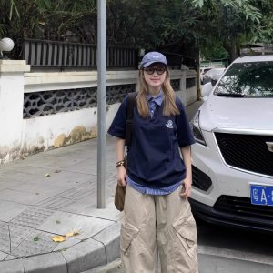 Men's and Women's Retro Plaid Splicing Polo Shirt - Summer College Style Loose Casual Short-Sleeve T-Shirt