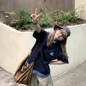 Men's and Women's Retro Plaid Splicing Polo Shirt - Summer College Style Loose Casual Short-Sleeve T-Shirt