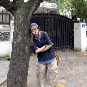 Men's and Women's Retro Plaid Splicing Polo Shirt - Summer College Style Loose Casual Short-Sleeve T-Shirt